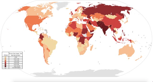Terrorism activity around the world according to the 2015 Global Terrorism Index