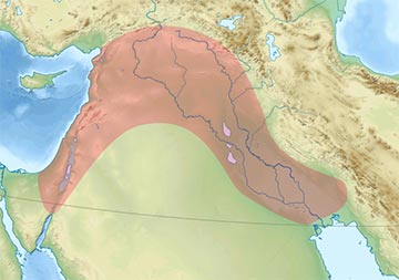 The Fertile Crescent is the area between the Tigris (right) and the Euphrates (left) rivers.