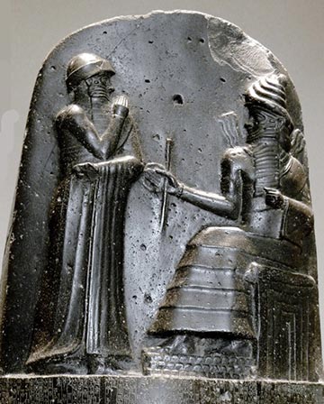 King Hammurabi receives the Code of Laws from Shamash, the Babylonian god of justice. 